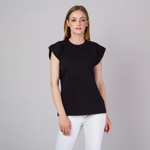 Willsoor Camiseta para mujer negra con un estampado suave 14267 (8171592)