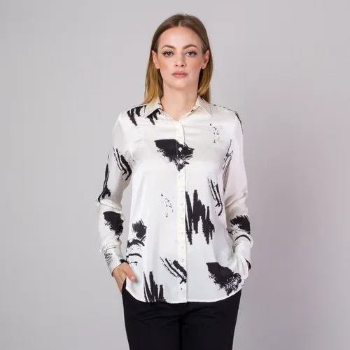 Willsoor Camisa para mujer en crema con motivos geométricos negros 14309 (8172733)