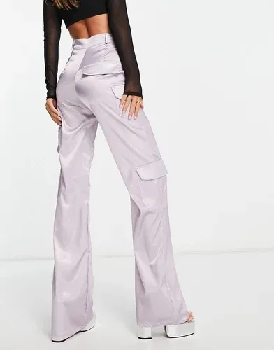 Pantalones lilas cargo de talle alto de satén de Rebellious Fashion-Morado (8213459)