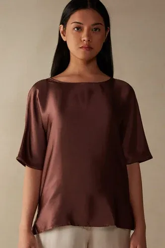 Intimissimi Camiseta de Manga Corta de Seda y Modal Mujer Marrón Tamaño L (8197167)