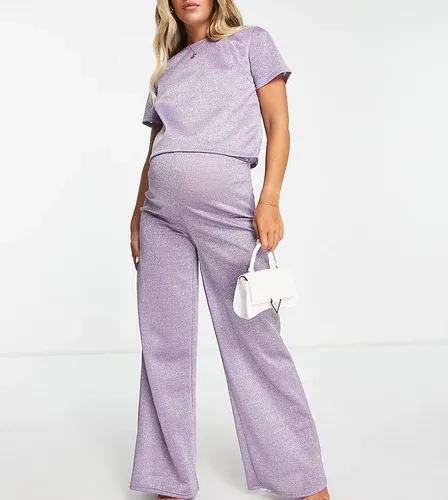 Pantalones lila brillante efecto purpurina de pernera ancha de Jaded Rose Maternity (parte de un conjunto)-Morado (8215717)