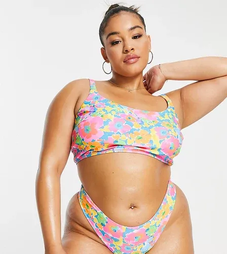 Top de bikini corto con estampado floral retro neón Tilly de We Are We Wear Plus-Multicolor (8231436)