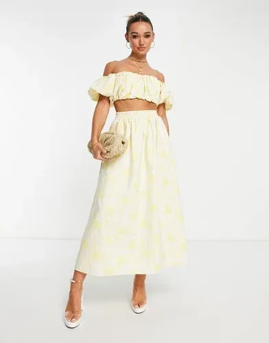 Falda midi amarilla con cintura elástica y diseño floral de jacquard de ASOS EDITION-Amarillo (8238089)