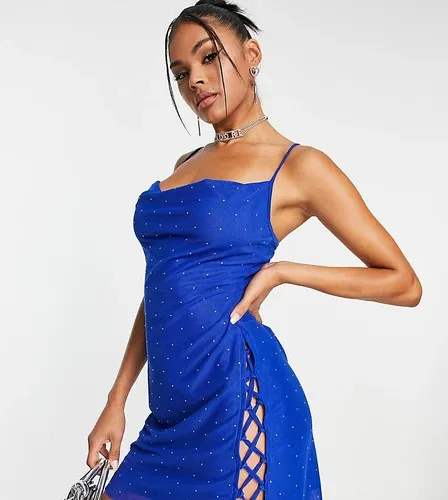 Vestido corto azul eléctrico con detalle de cordones y diseño de strass de ASYOU (8339868)