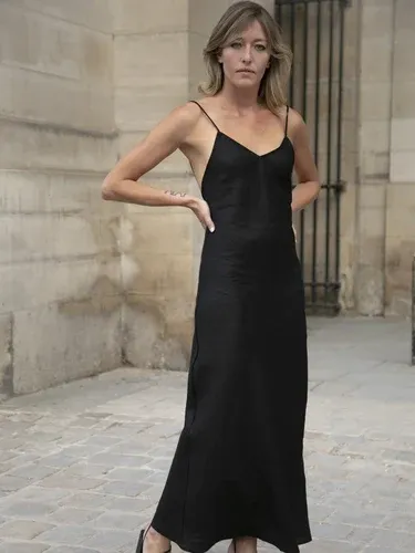 Luciee Linen Slip Dress In Black (8375015)