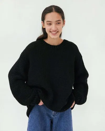The Knotty Ones Nida: Black Cotton Sweater (8386013)