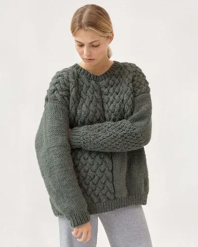 The Knotty Ones Heartbreaker: Moss Green Alpaca Wool Sweater (8386022)