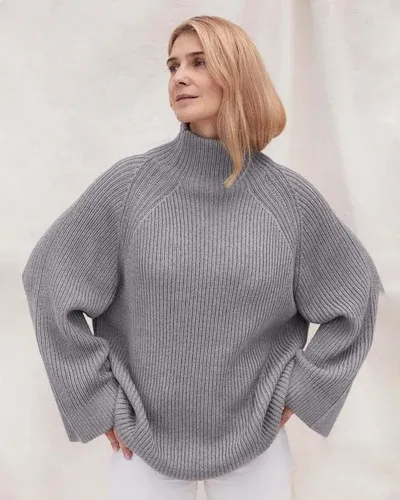 The Knotty Ones Milda: Grey Merino Wool Sweater (8386023)