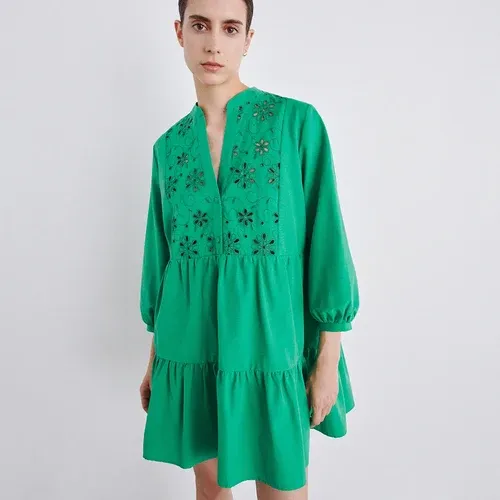 Reserved - Vestido mini con aplicación de crochet - Verde (8615216)
