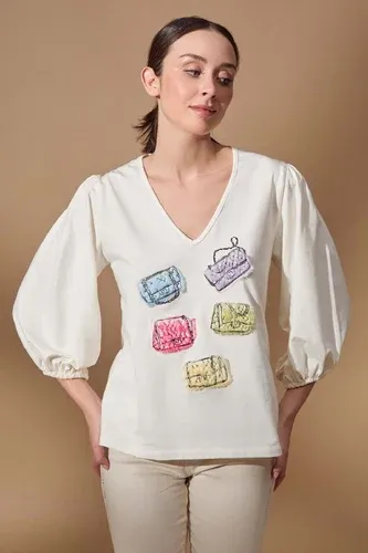 Lolitas&amp;L Camiseta blanca bordado de bolsos escote en uve Lolitas (8444655)