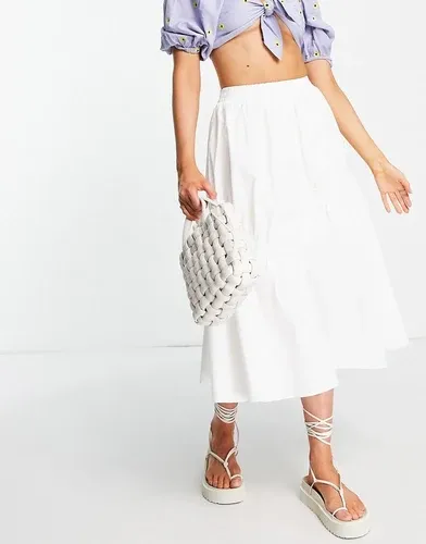 Falda midi blanca con detalle fruncido de Urban Revivo-Blanco (8642417)
