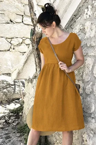 Linen dress Lotika midi length Premium collection (9001090)
