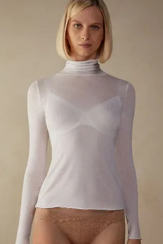 Intimissimi Camiseta de Manga Larga de Cuello Alto de Cashmere Ultraligero de Modal Mujer Blanco Tamaño L (8669463)