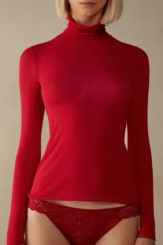 Intimissimi Camiseta de Manga Larga de Cuello Alto de Cashmere Ultraligero de Modal Mujer Rojo Tamaño L (8672377)
