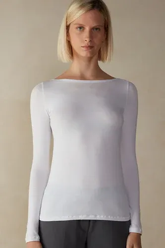 Intimissimi Camiseta de Manga Larga con Escote Barca en Micromodal Mujer Blanco Tamaño L (8479172)