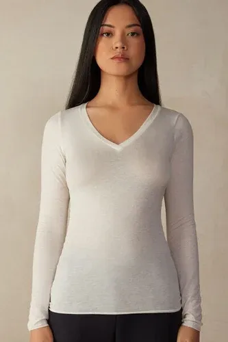 Intimissimi Camiseta de Cuello de Pico de Modal Ultraligero con Cashmere Mujer Marfil Tamaño L (8688568)