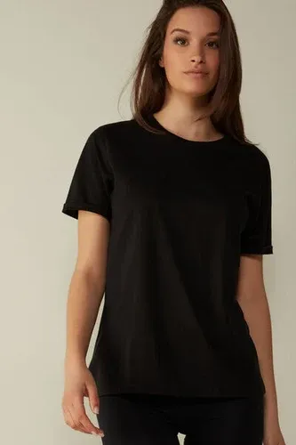 Intimissimi Camiseta de Manga Corta de Algodón Supima Mujer Negro Tamaño M/L (3741327)