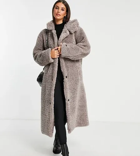 ASOS Tall Abrigo gris extragrande con capucha de borreguito de ASOS DESIGN Tall (8715141)