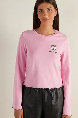 Tezenis Camiseta de Manga Larga con Punto Sobrehilado Festoneado Mujer Rosa Tamaño L (8894113)