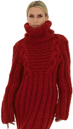 Mums Handmade Cable Midi Sweater Dress - Red (8717526)