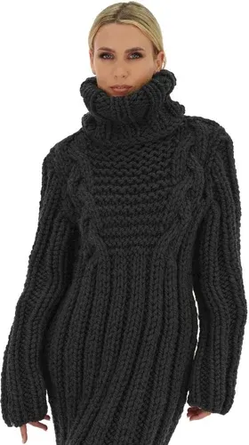 Mums Handmade Cable Midi Sweater Dress - Dark Grey (8717529)