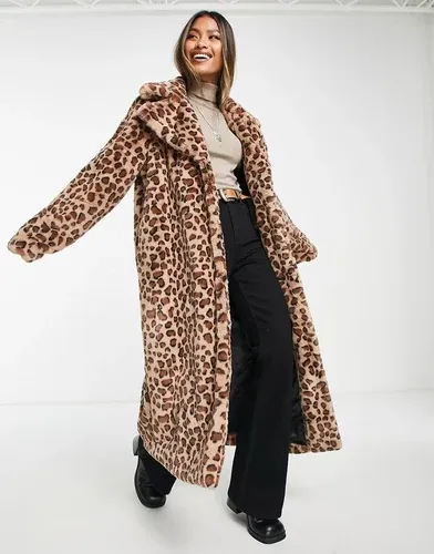 Abrigo largo con estampado de leopardo de piel sintética de Violet Romance-Multicolor (8719091)