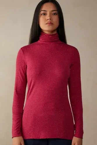 Intimissimi Camiseta de Cuello Alto de Modal Ligero con Cashmere Lamé Mujer Rosa Tamaño M (8737758)
