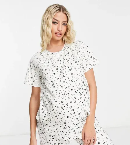 ASOS Maternity Camiseta de pijama color crema con función para lactancia y estampado de minicorazones Mix &amp; Match de ASOS DESIGN Maternity-Blanco (8768566)