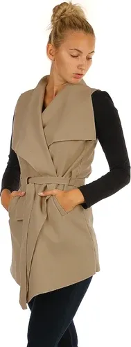 Glara Women's long vest with belt - wide collar (8776871)