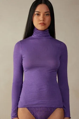 Intimissimi Camiseta de Manga Larga de Cuello Alto de Cashmere Ultraligero de Modal Mujer Violeta Tamaño S (8792295)