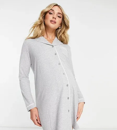 ASOS Maternity Camisón gris estilo camisa con ribetes en contraste de viscosa de ASOS DESIGN Maternity (8793052)
