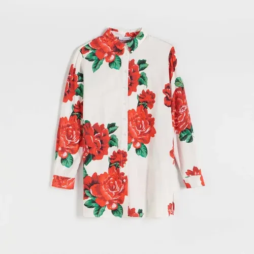 Reserved - Camisa de flores de viscosa - Blanco (8614540)
