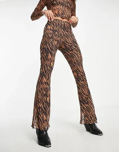 Pantalones de pernera ancha con estampado de tigre de malla de Violet Romance (parte de un conjunto)-Naranja (8826132)