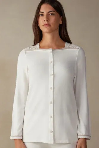 Intimissimi Camiseta con Abertura Frontal de Modal con Lana Romantic Bedroom Mujer Blanco Tamaño L (8836463)