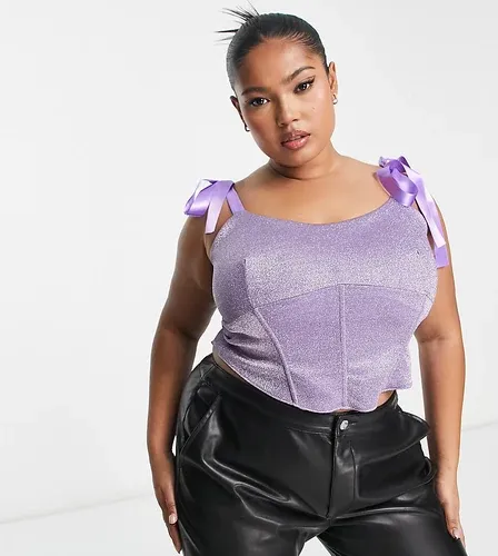 Top lila estilo corsé con detalle de lazadas y acabado brillante de Jaded Rose Plus-Morado (8863866)