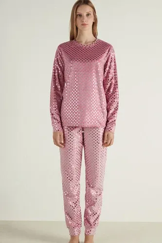 Tezenis Pijama Largo de Microfibra con Estrellas Plateadas Mujer Rosa Tamaño L (8822412)