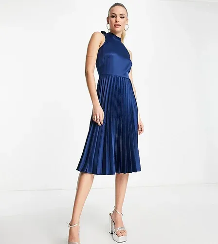 Vestido midi azul marino plisado con cuello alto de Closet London Tall (8891390)