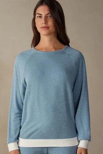 Intimissimi Camiseta con Ribetes en Contraste de Modal con Lana Romantic Bedroom Mujer Azul Claro Tamaño L (8870722)