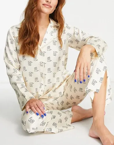 Pantalones de pijama capri color crema de pernera ancha con estampado de vaquero de satén Thelma de Wild Lovers-Blanco (8988003)