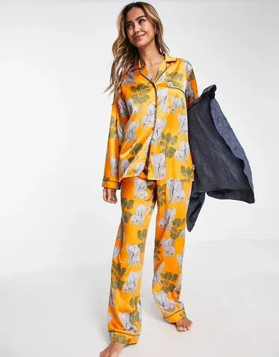 Pijama largo naranja con diseño de elefantes de The Wellness Project (8923884)