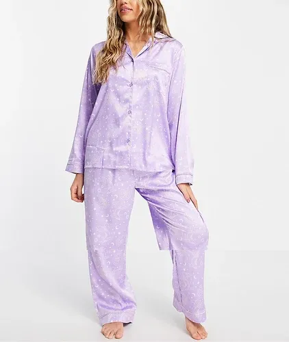 Pijama largo lila con estampado celestial de satén de The Wellness Project x Chelsea Peers-Violeta (8925189)