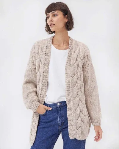 The Knotty Ones Twisted Erik: Beige Wool Cardigan (8385936)