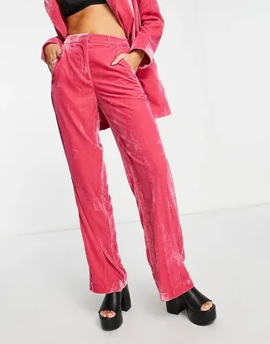 Pantalones rosa luminoso de pernera ancha y talle alto de terciopelo de JJXX (8928540)