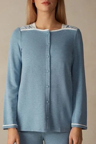 Intimissimi Camiseta con Abertura Frontal de Modal con Lana Romantic Bedroom Mujer Azul Claro Tamaño L (8870977)