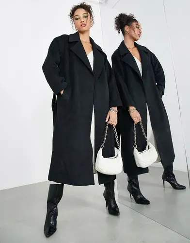 Abrigo largo negro con cinturón de mezcla de lana de ASOS EDITION (8926492)