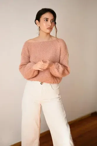 Plexida Deep V Mohair Sweater In Petal (3946595)