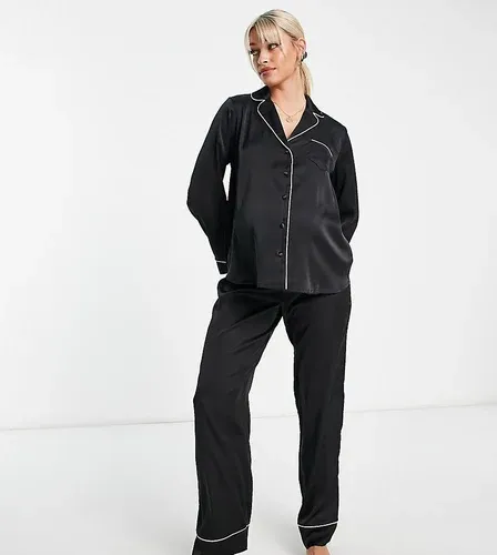 ASOS Maternity Pijama negro de camisa de manga larga y pantalones de satén de ASOS DESIGN Maternity (8928526)