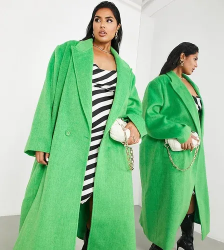 Abrigo largo verde luminoso de mezcla de lana de ASOS EDITION Curve (8928525)
