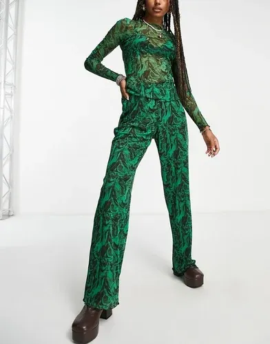 Pantalones verdes de pernera ancha y talle alto con estampado gráfico de malla de JJXX (8942864)