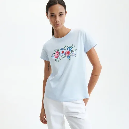 Reserved - Camiseta regular fit con detalle bordado - Azul (8214463)